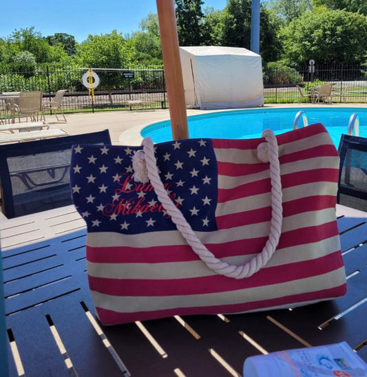 American Flag Tote, American Beach Bag, Patriotic Gift, Canvas Bag,tote bag, gift for her,beach bag