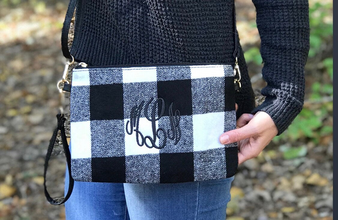 Monogram Crossbody Plaid purse, Crossbody Bag, Riley Plaid Crossbody Plaid Crossbody,Monogrammed Purse