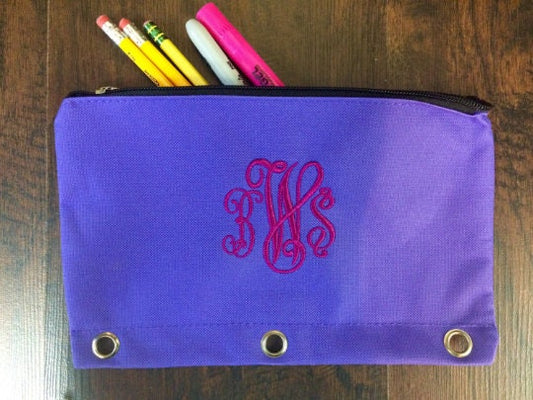 Monogram Pencil Cases,3 Ring Binder, Pencil Pouch, Personalized Zipper Pouch, School Supplies, Small Bag, Organizer case,Back To School case