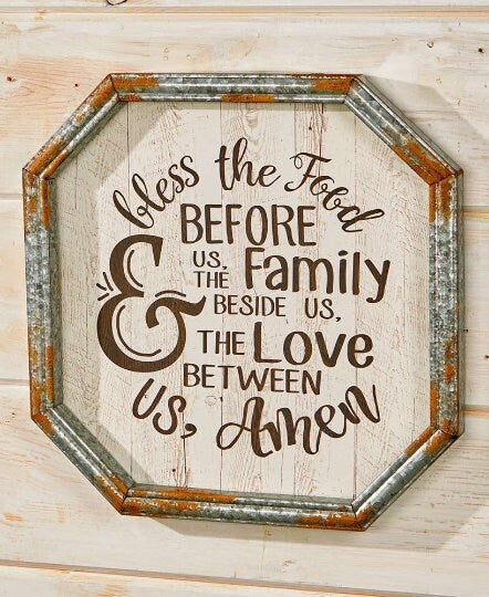 Galvanized Metal Frame, Bless the food before us. Custom Wall Hanging, Seasonal Home Decor, Holidays, sentiment or inspirational