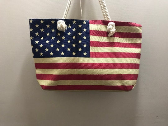 American Flag Tote, American Beach Bag, Patriotic Gift, Canvas Bag,tote bag, gift for her,beach bag