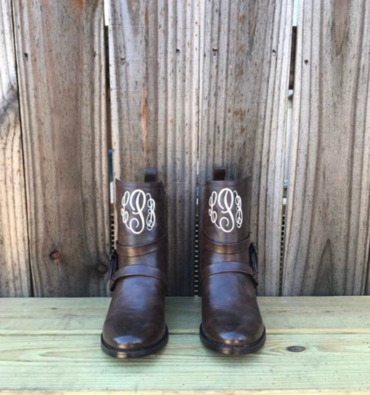 personalized Brown Boots , monogram boots, Embroidery boots , Western Boots, Side Zipper Boots, Ankle boots,  Booties, vegan leather boots