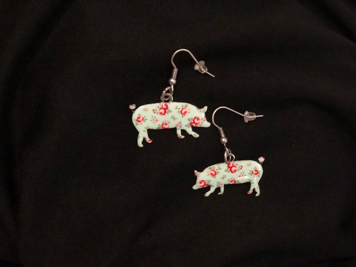 Shabby chic Floral Pig, Earrings,Pig Earrings, animal Earrings,pig earrings