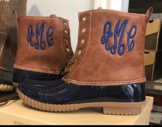 NAVY Duck boots, Monogram Duck Boots, Rain Boot, Boat-Shoe Style, Shoes two Tone, ankle boot, booties, personalized boots