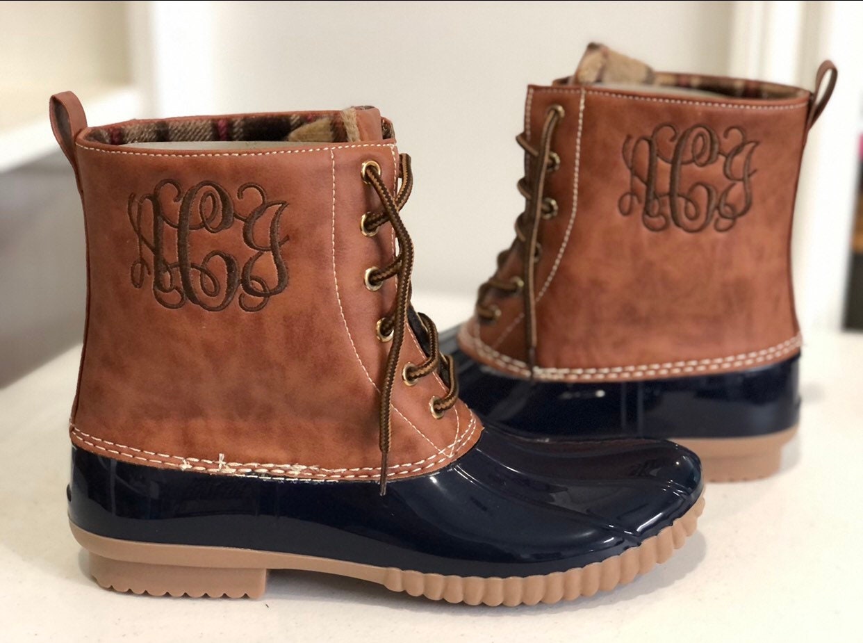 NAVY Duck boots, Monogram Duck Boots, Rain Boot, Boat-Shoe Style, Shoes two Tone, ankle boot, booties, personalized boots