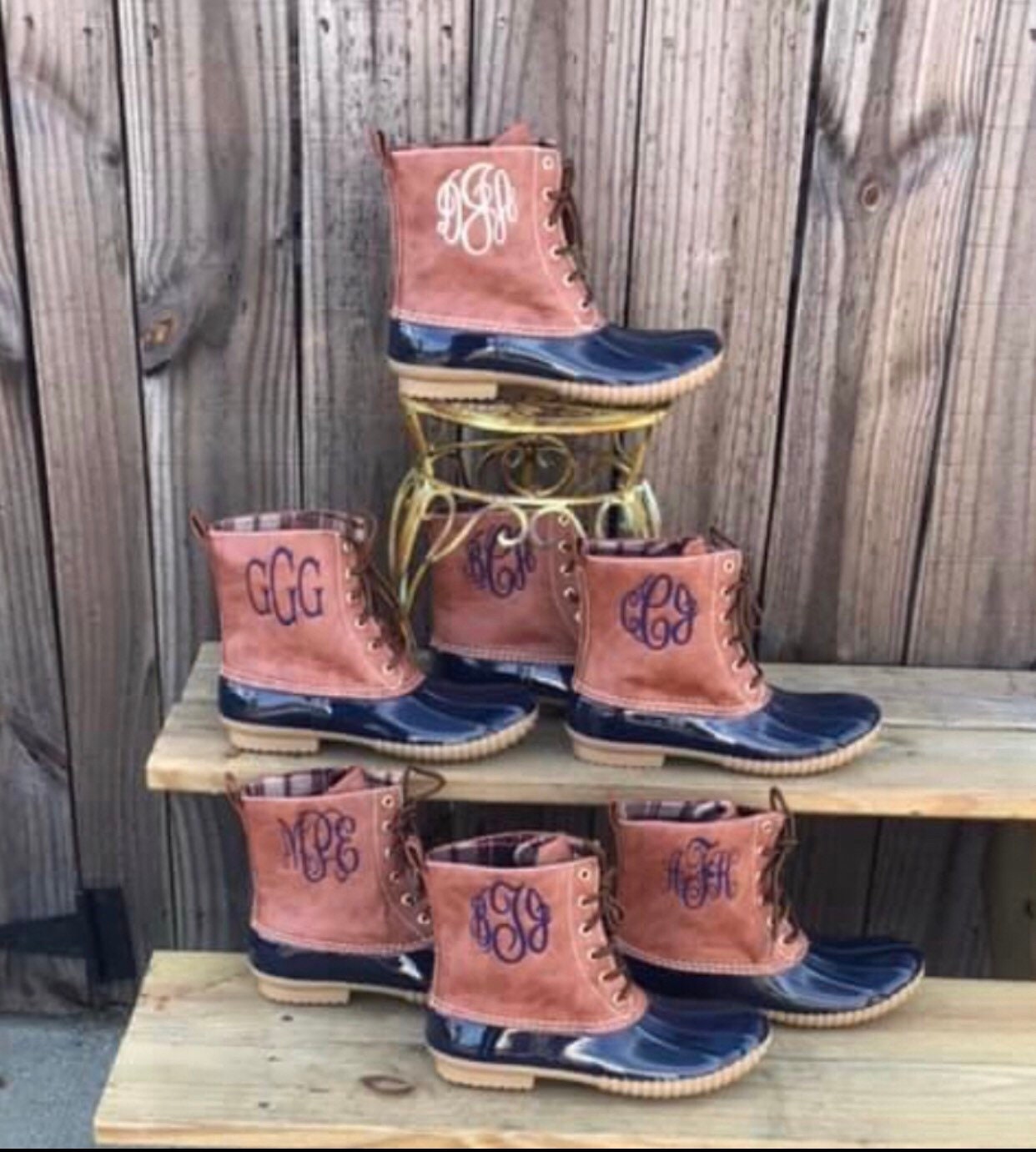 NAVY Duck boots, Monogram Duck Boots, Rain Boot, Boat-Shoe Style, Shoes two Tone, ankle boot, booties, personalized boots