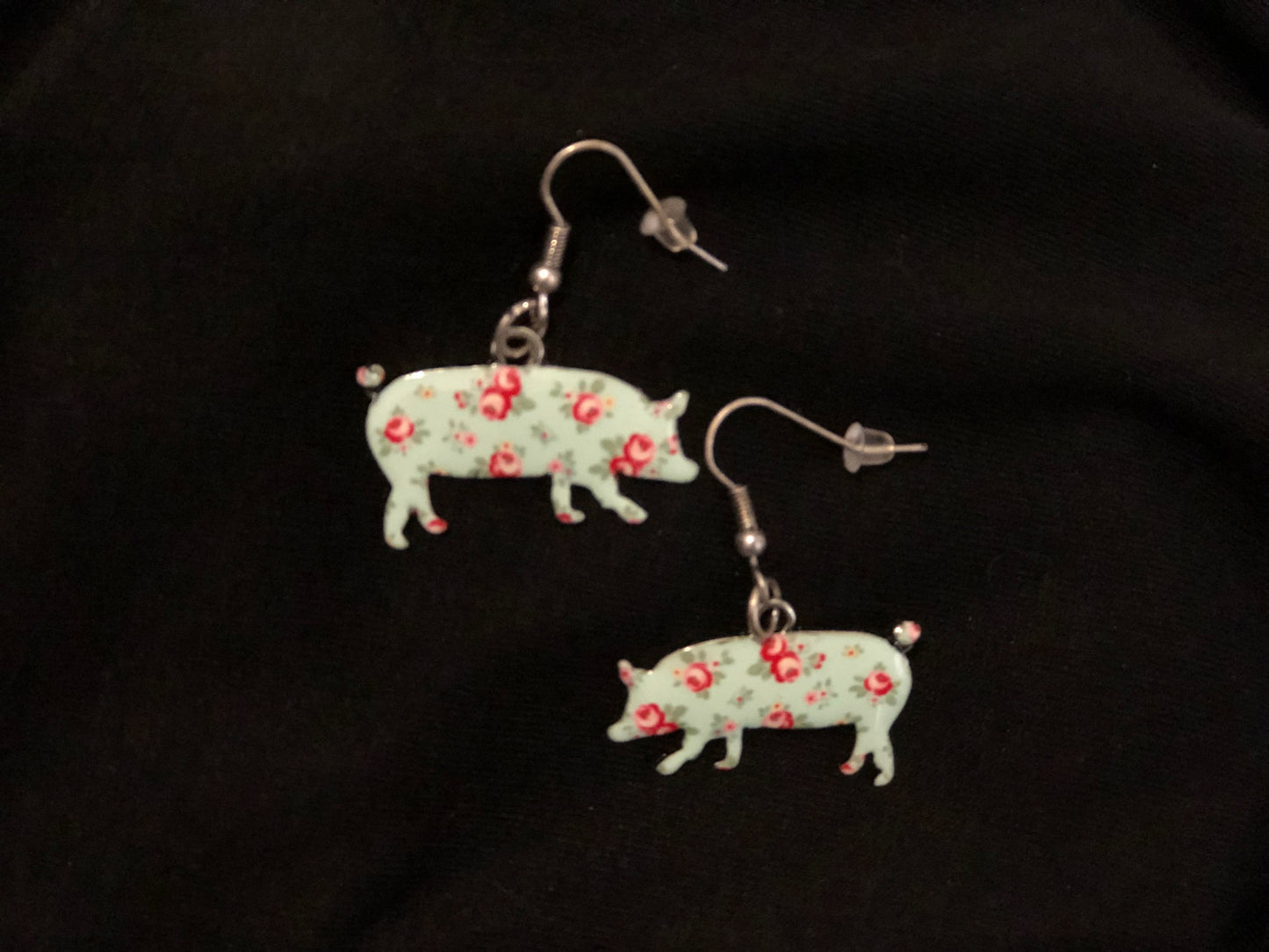 Shabby chic Floral Pig, Earrings,Pig Earrings, animal Earrings,pig earrings