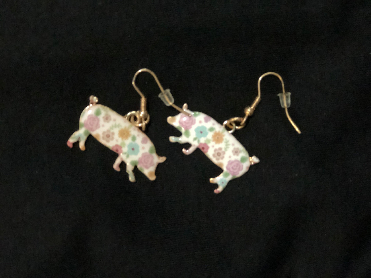 Shabby chic Floral Pig, Earrings,Pig Earrings, animal Earrings,pig earrings