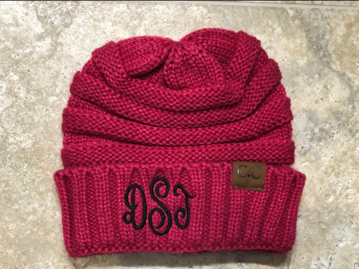 Monogram CC Beanie Hat, Skullies, Pom Pom Hat, Beanie Hat, Women’s Accessories, Monogram hat, Winter Apparel, Custom Accessories, crochet