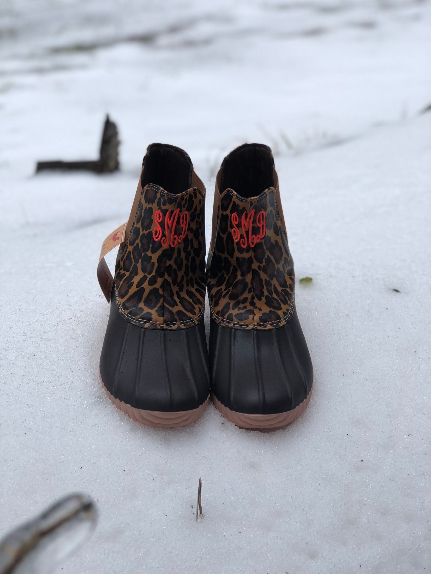 BROWN Monogrammed  Duck Boot Cheetah, Duck Boots, Rain Boot, Boat-Shoe Style, Shoes Two Tone, ankle boot