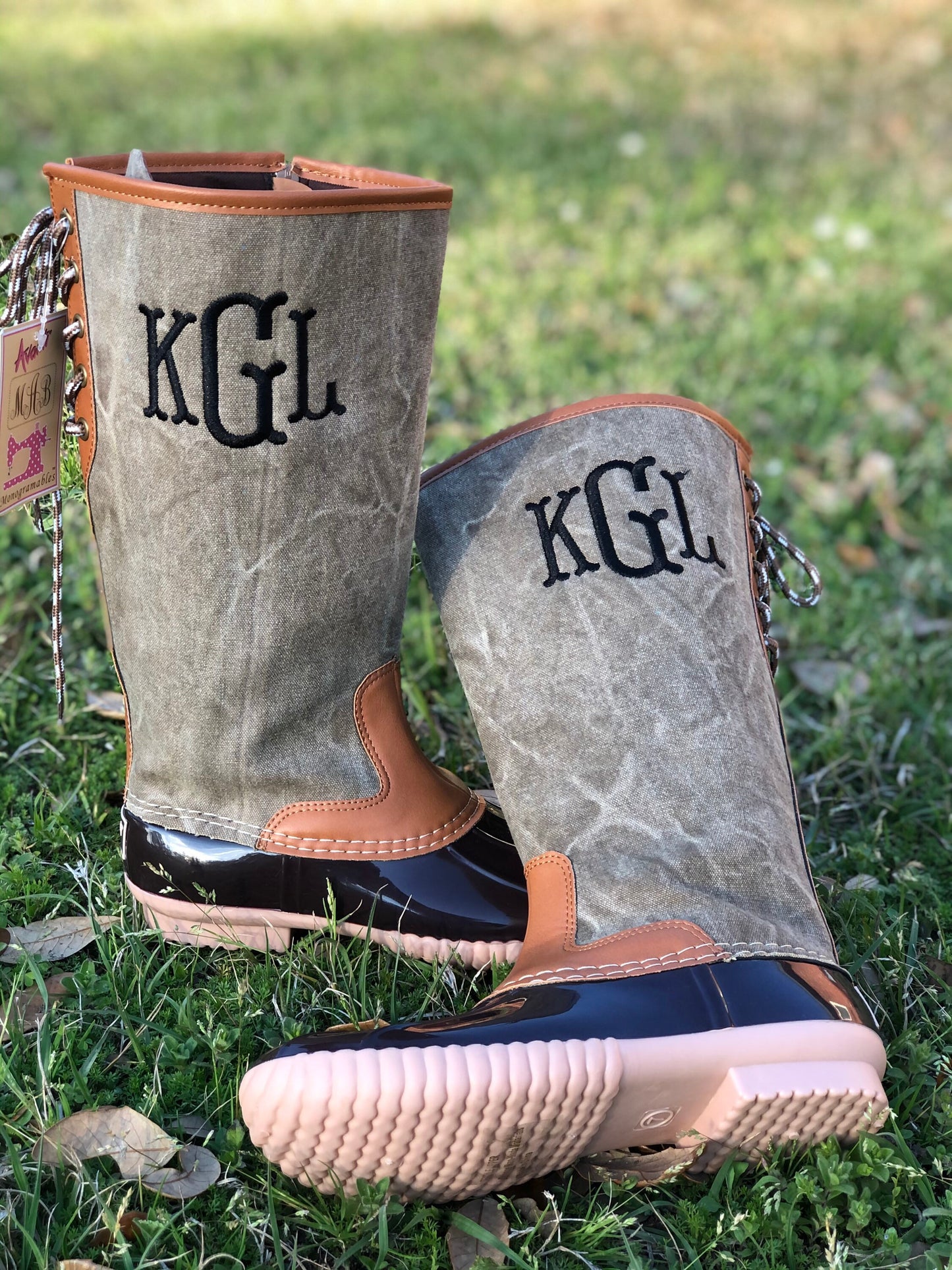 Tall Jasmine/Lace Up Duck Boots- Women's Boot, Tall Duck Boots, Monogram duck boots, Rain Boots, Boat Shoes, rain boots