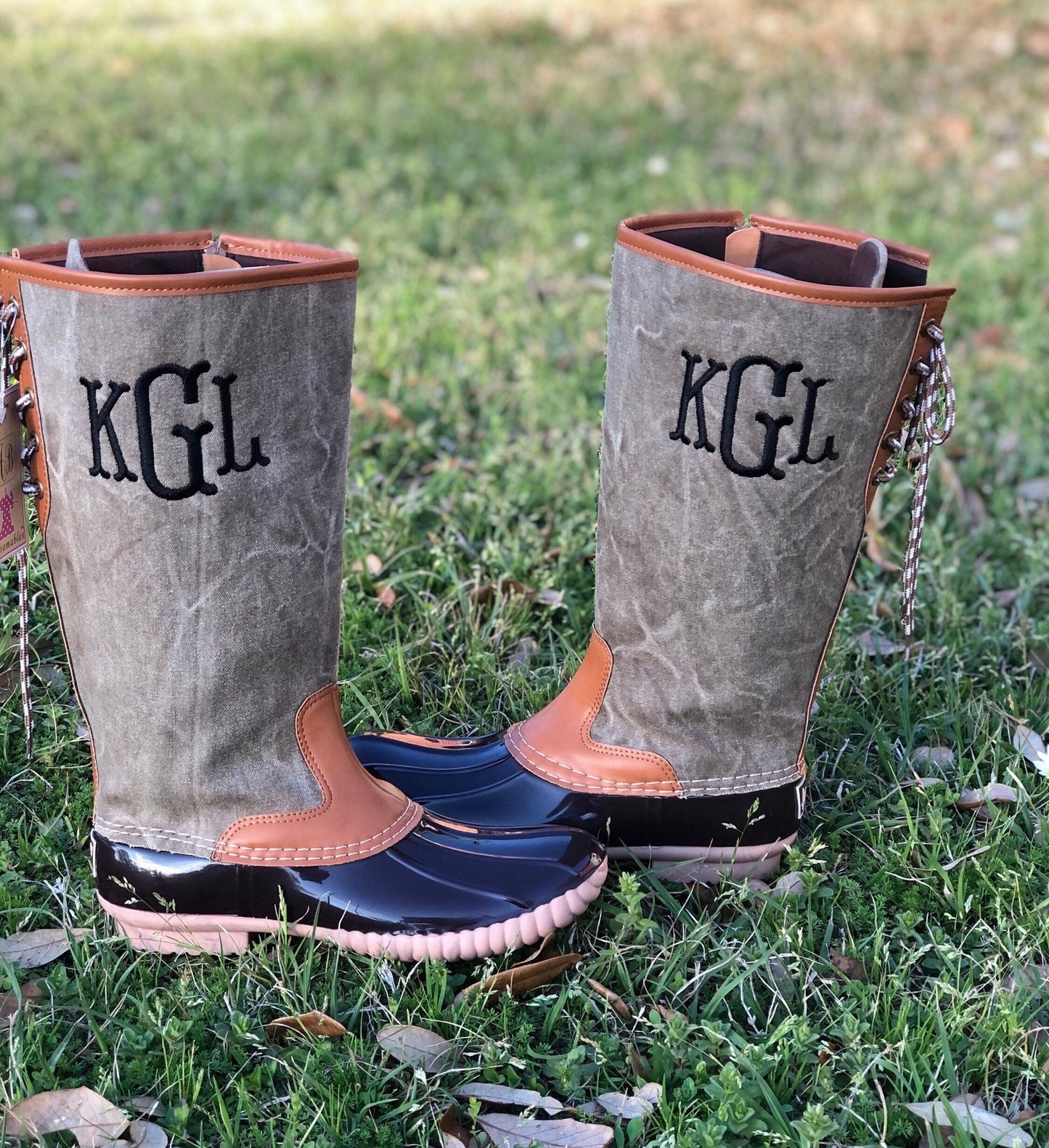 Tall Jasmine/Lace Up Duck Boots- Women's Boot, Tall Duck Boots, Monogram duck boots, Rain Boots, Boat Shoes, rain boots