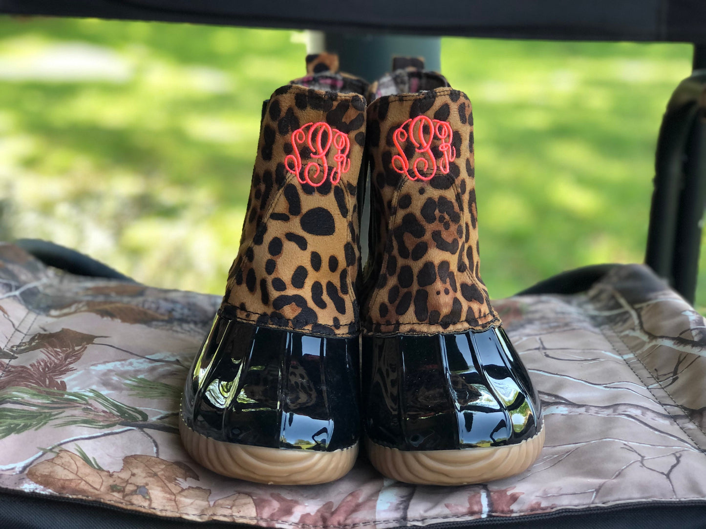 Monogram Ankle Leopard Duck boots, Slip On boots, Pull On boots, Monogram Rain Boot, Boat-Shoe Style, Gift for Her, personalized boots