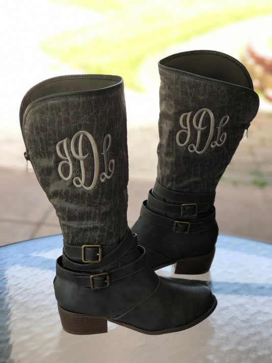 Monogram Riding BOOTS, Monogram western boots, Personalized boots, Embroidered boots, Custom boots, Booties, tall boots ,vegan leather boots