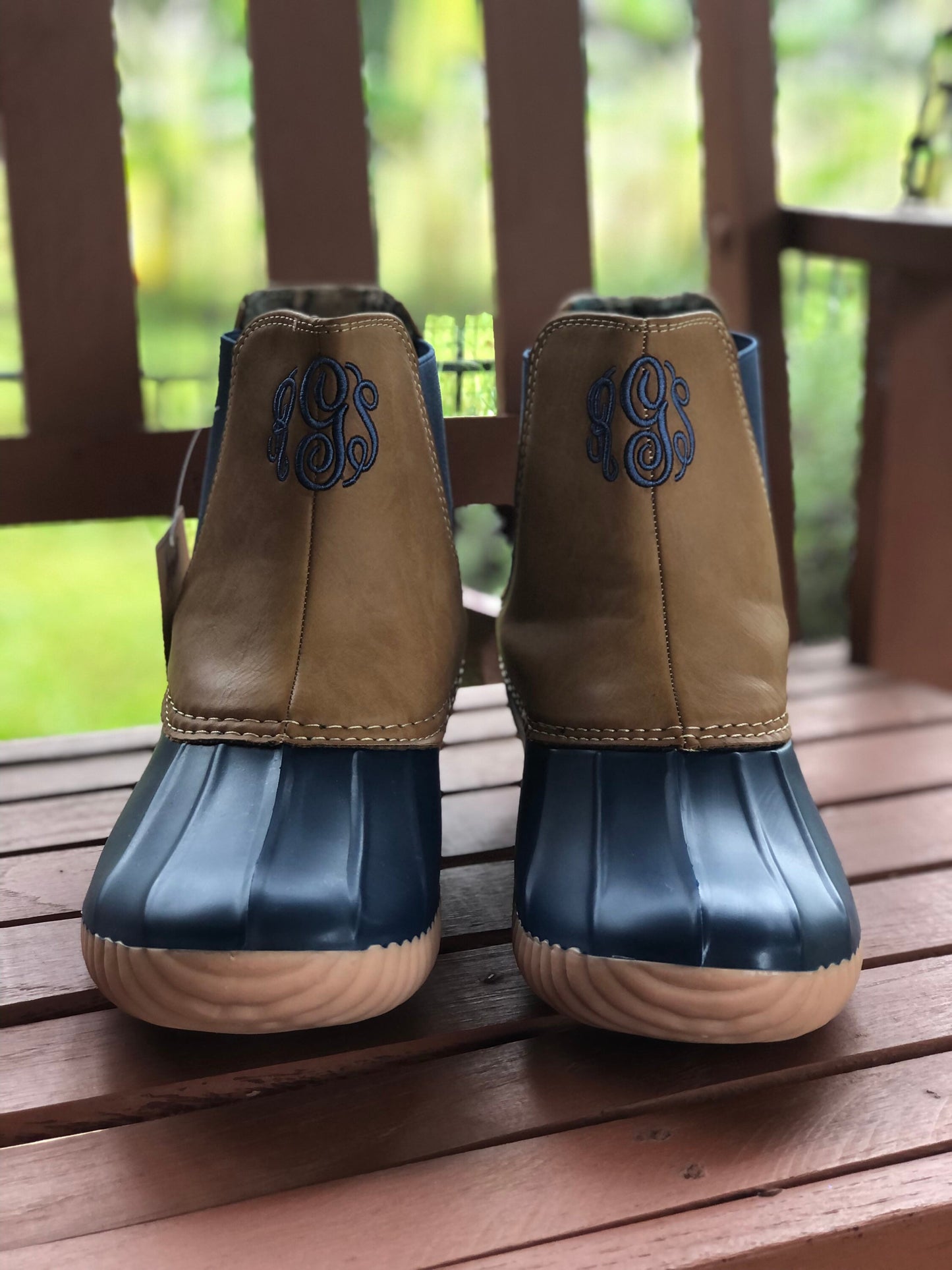 Slip-on Boots, Navy Duck boots, Monogram Duck Boots, Rain Boot, Boat-Shoe boots, woman's Shoes , Pull On boots, Girlfriend Gift, Wife Gift,