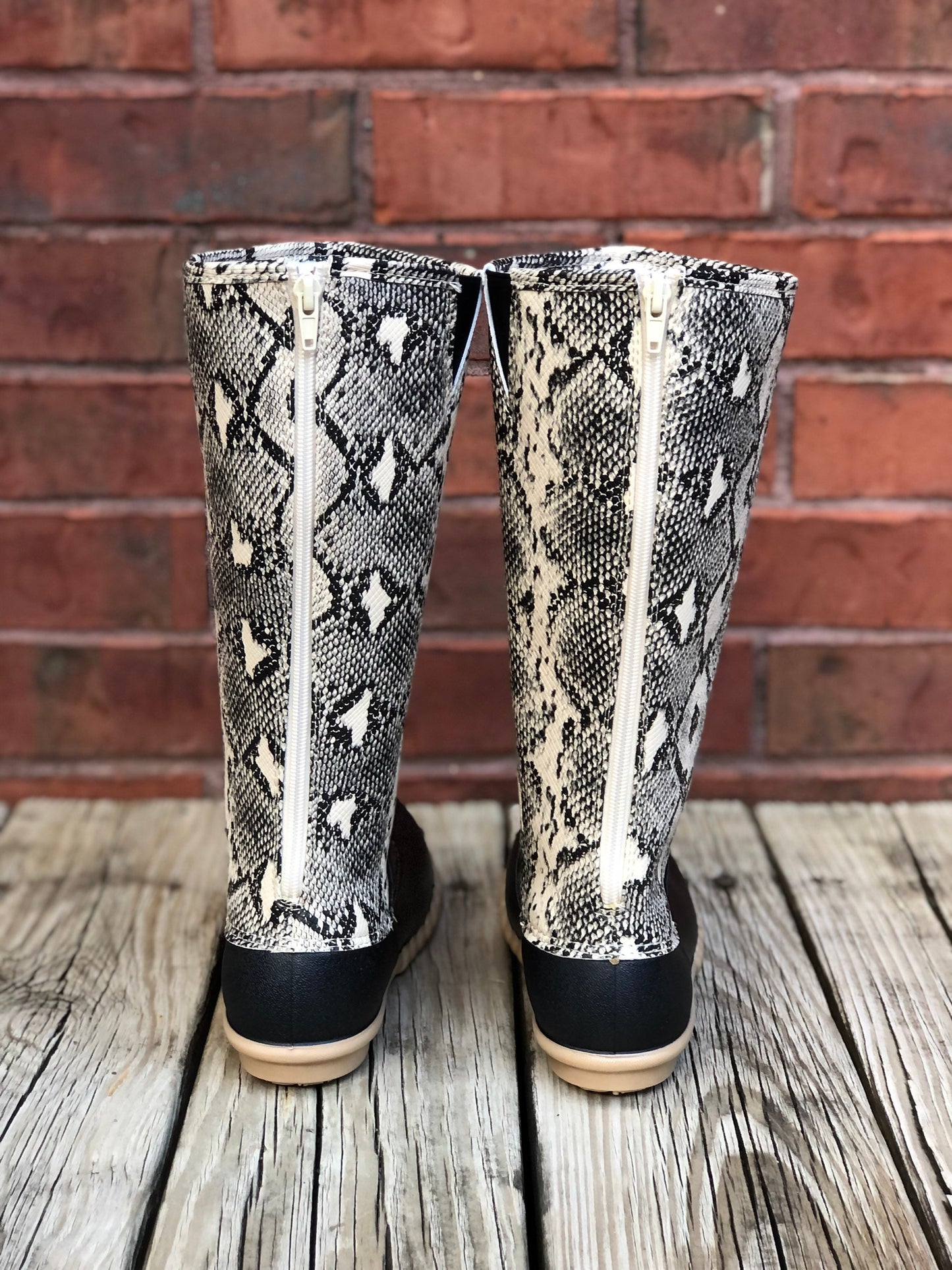 Tall boots, SNAKE SKIN Duck Boots, Mid Calf Animal Print Duck Boots ,Rain Boot, Boat-Shoes, winter boots, fall boots monogram boots