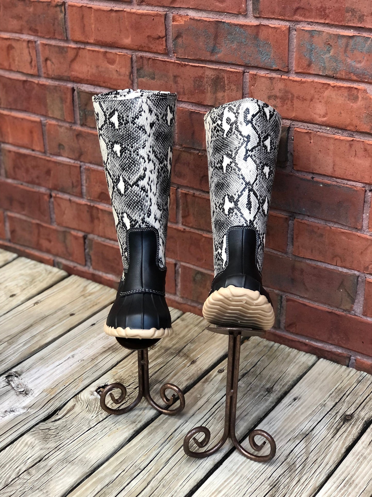 Tall boots, SNAKE SKIN Duck Boots, Mid Calf Animal Print Duck Boots ,Rain Boot, Boat-Shoes, winter boots, fall boots monogram boots