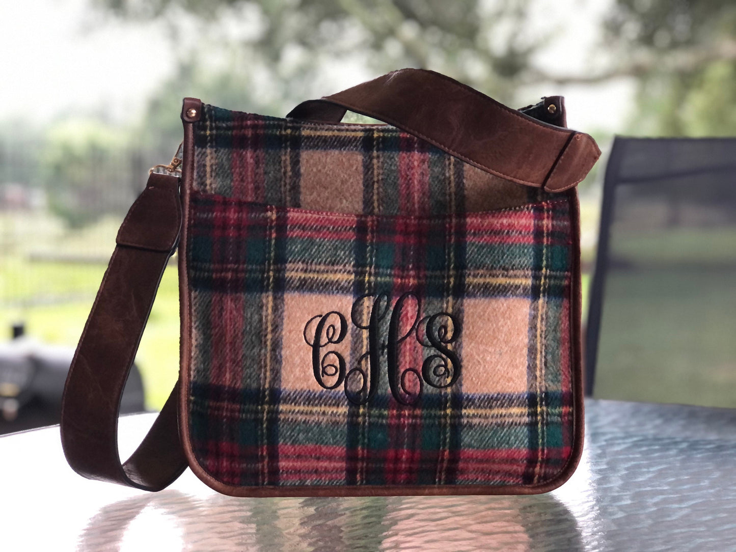 Monogram Plaid Crossbody purse, crossbody bag, monogram purse, personalized leather purse, leather bag, personalized gift, shoulder bag