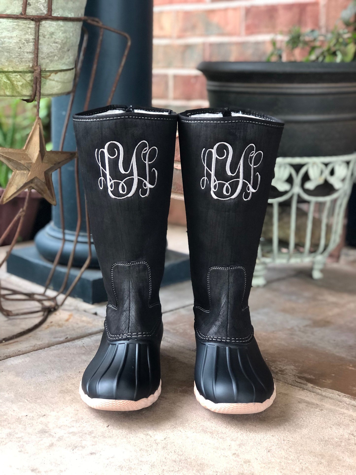 personalized Tall Duck  boots, Monogram Duck Boots, Rain Boot, Boat-Shoe Style, Shoes Two Tone rain boots, snow boot, tall boots