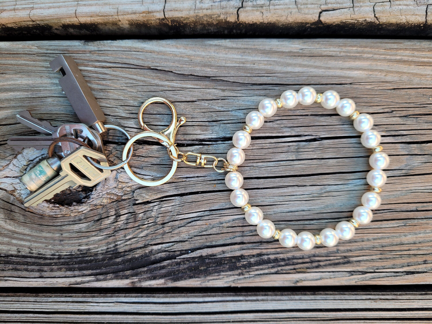 Bracelet Key Ring, Key Chain pearl wrist bracelet, Wrist Bangle keychain,Pearl keychain, Key Chain with wrist loop,car key ring