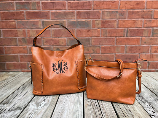 Monogram Tote Bag, Embroidery bags, Monogram Purse, monogram vegan leather bag, monogram shoulder bag, Side Pocket Hobo Bag