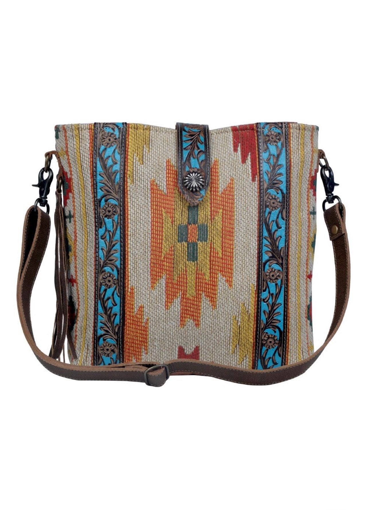 RUG Genuine LEATHER Crossbody Purse, Genuine Hand-Tooled Leather bag, Rug Crossbody purse, Shoulder Bag, canvas bag