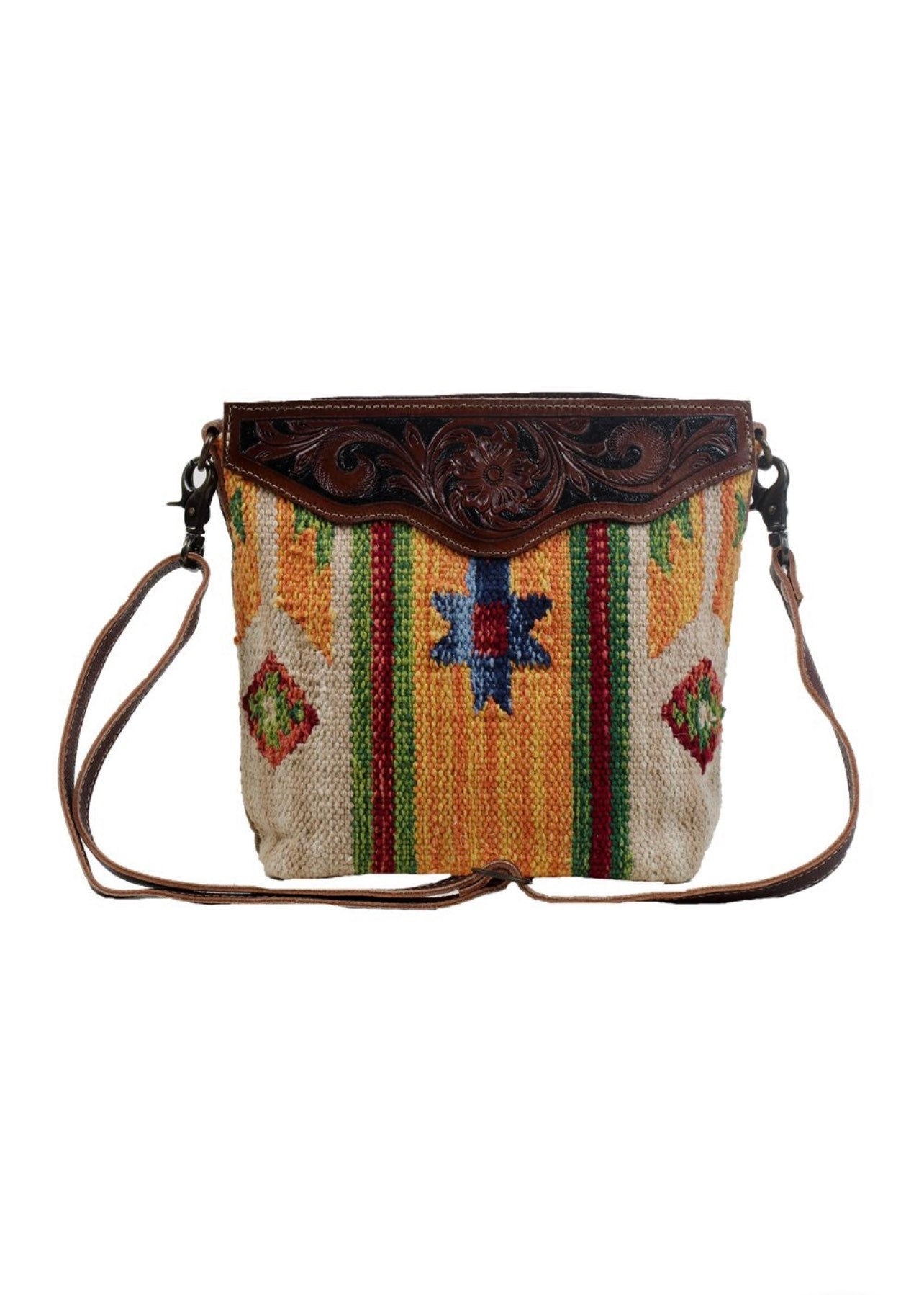 Genuine LEATHER Crossbody Purse, Genuine Hand-Tooled Leather bag, Rug Crossbody purse, Shoulder Bag, canvas bag