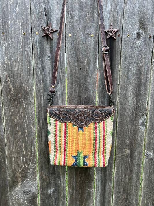 Genuine LEATHER Crossbody Purse, Genuine Hand-Tooled Leather bag, Rug Crossbody purse, Shoulder Bag, canvas bag