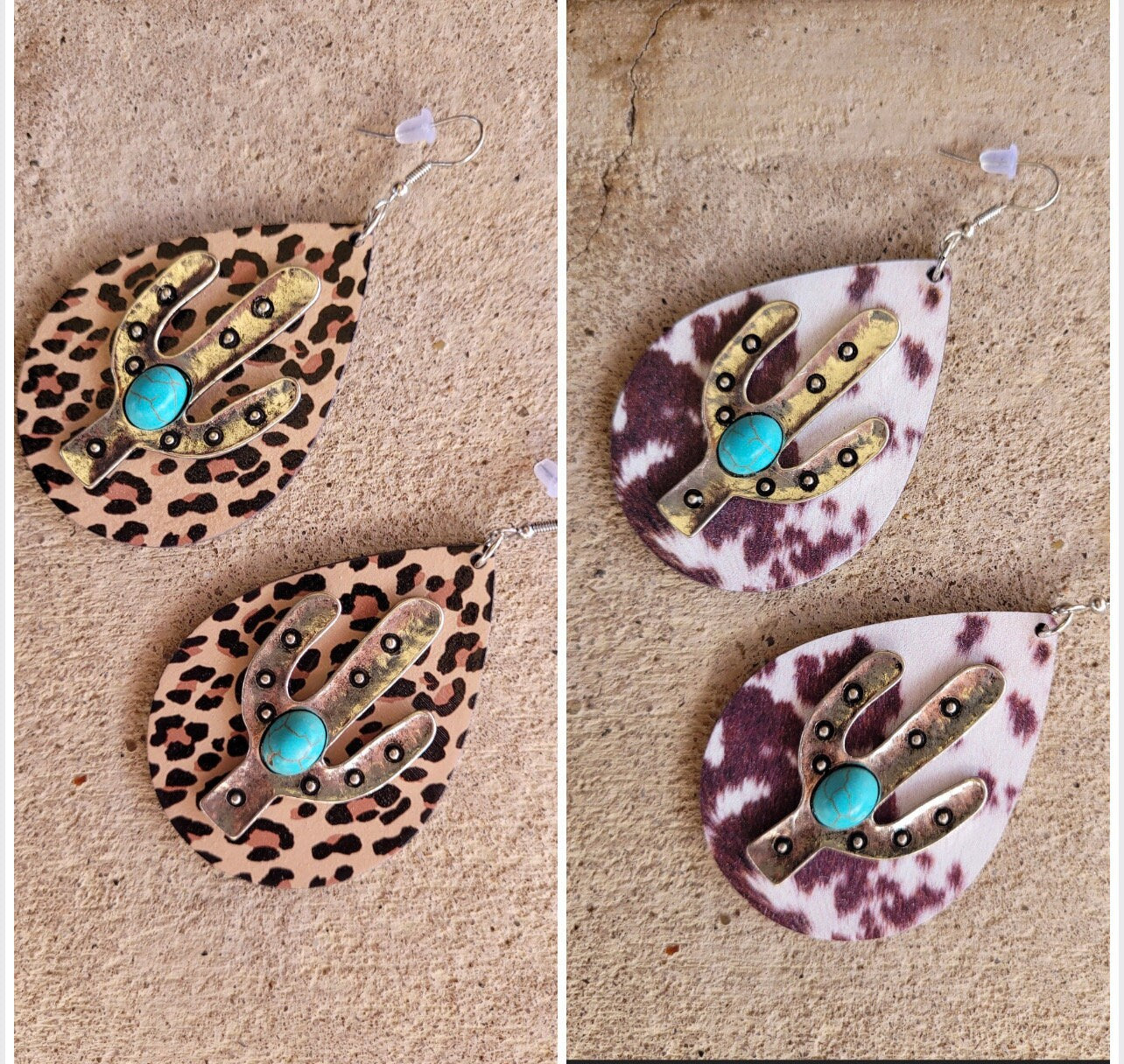 Wood Earrings, Teardrop Earrings, friendship gift, gift for her, Cactus earrings, Western earrings, leopard earring